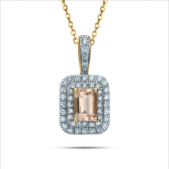 Zawieszka złota z morganitem i diamentami naturalnymi