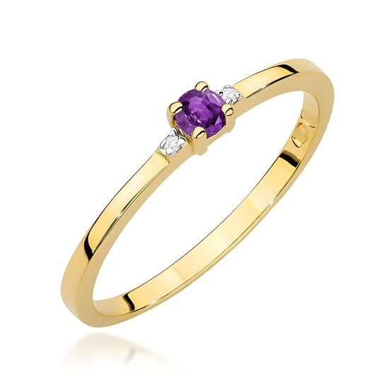 Pierścionek złoty Ametyst 0,10 ct diamenty nat.