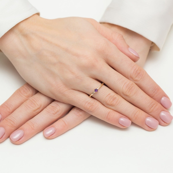 Pierścionek złoty Ametyst 0,10 ct diamenty nat.