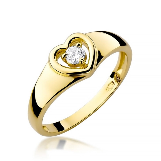 Pierścionek złoty serce Diament 0,10ct