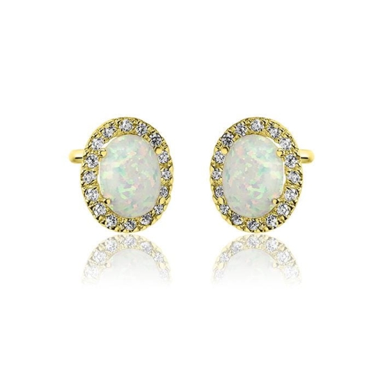 Złote kolczyki z opalem i cyrkoniami